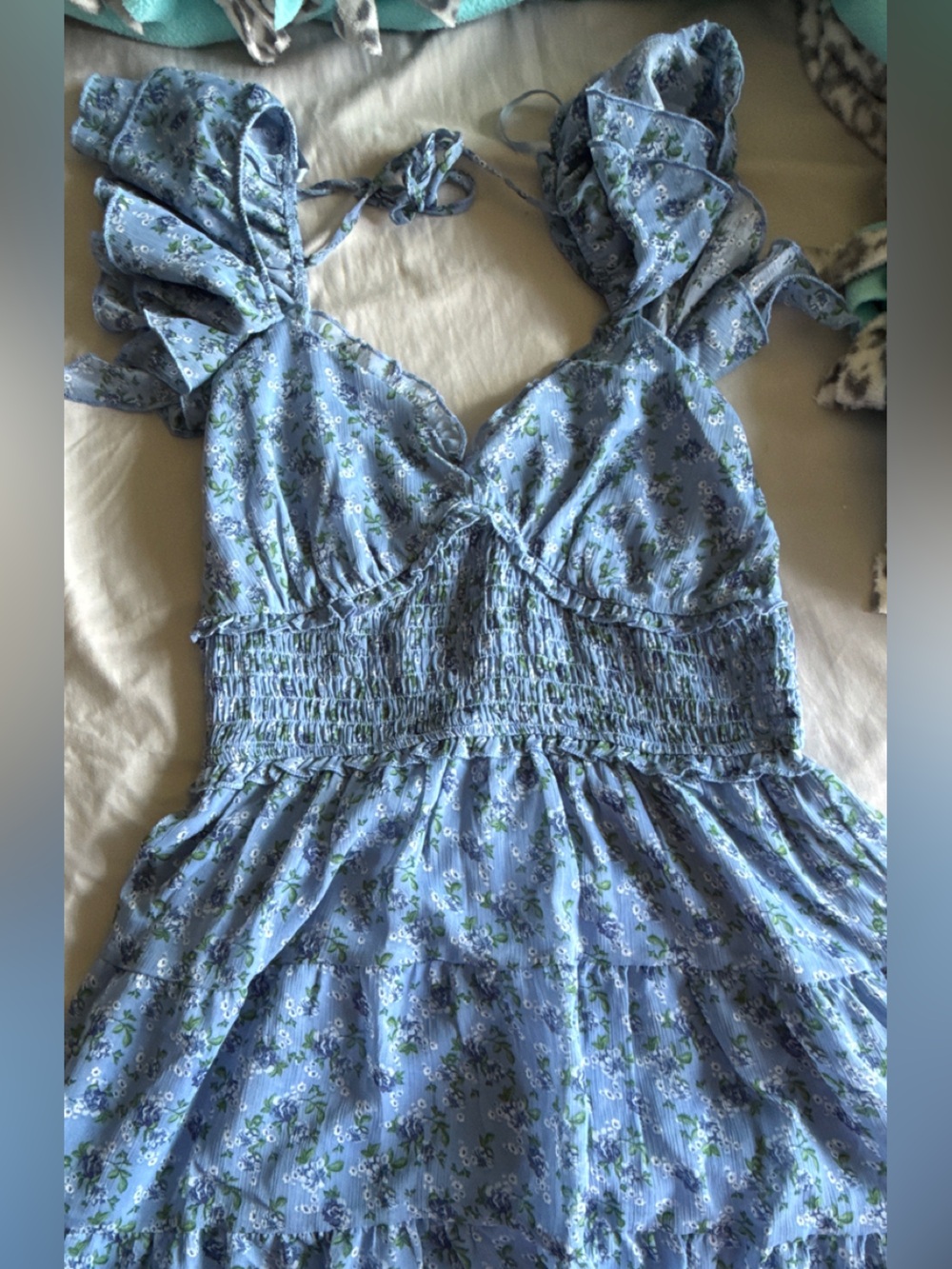 Trixxi Blue Floral Ruffled Sundress